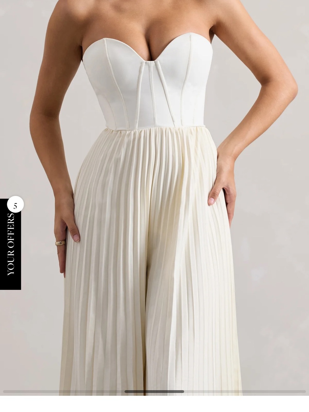 Club L London Strapless Pleated Ivory Jumpsuit - Picture 2 of 7